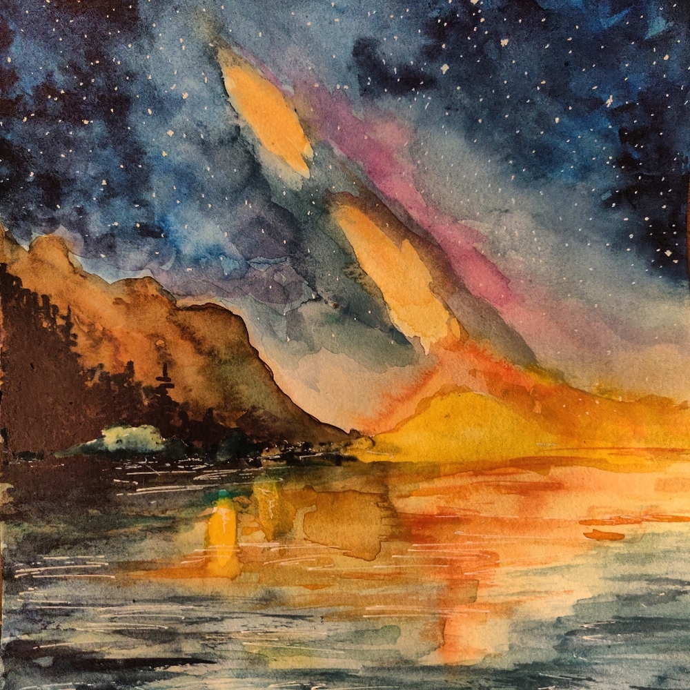 🐻🏕️🌲🌠 watercolor painting